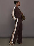 Bomber with Contrast Stripe in Scuba - Chocolate Torte