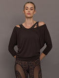 Long Sleeve Off Shoulder Tee - Chocolate Torte