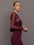 Ruched Mesh Long Sleeve Top in Melt - Fig