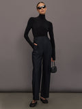 Long Sleeve Turtle Open Back Bodysuit - Black