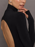 Long Sleeve Turtle Open Back Bodysuit - Black